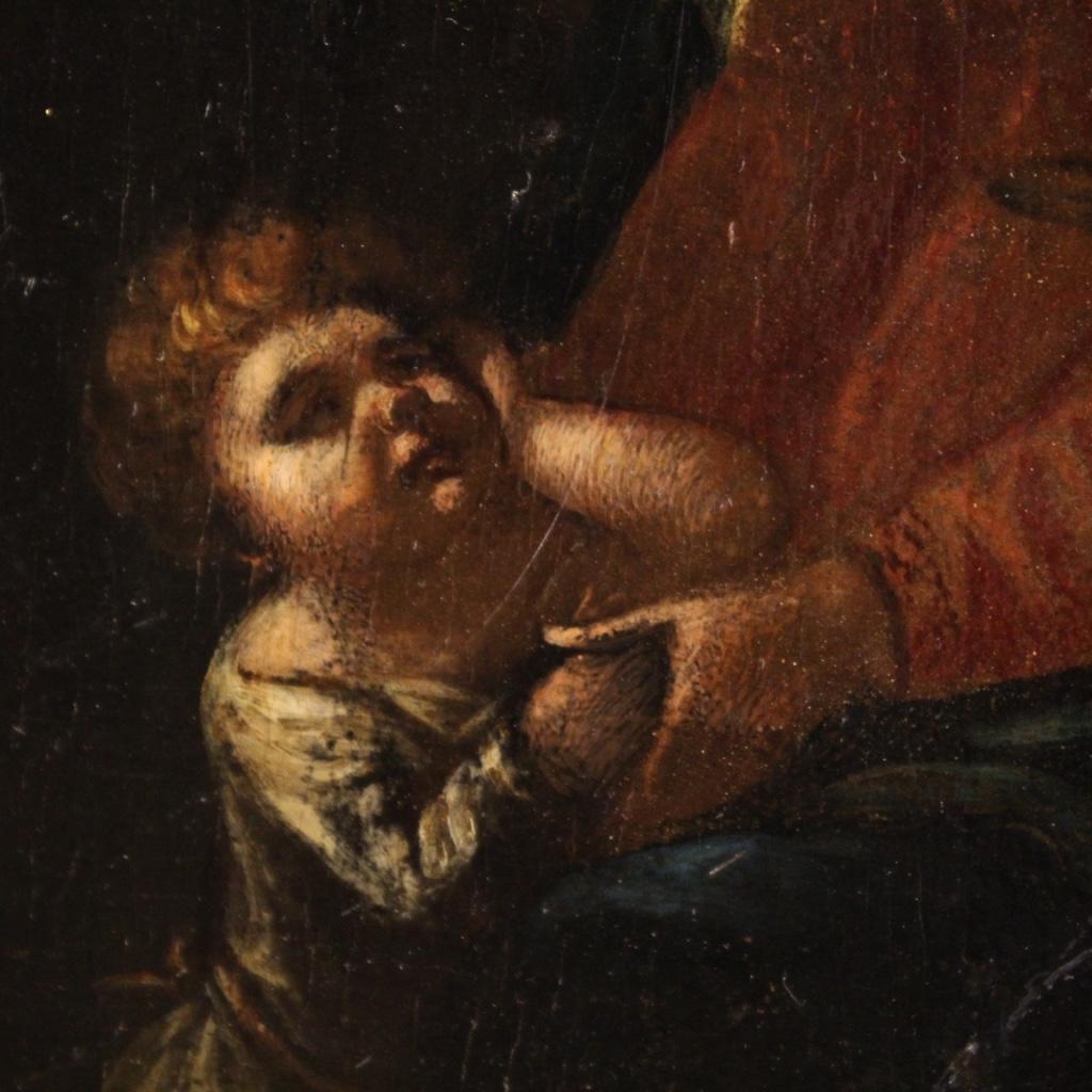 17th Century Oil on Panel Flemish Antique Religious Painting Holy Family, 1660 In Good Condition In Vicoforte, Piedmont