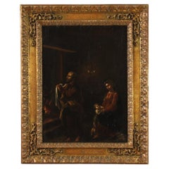 17th Century Oil on Panel Flemish Antique Religious Painting Holy Family, 1660