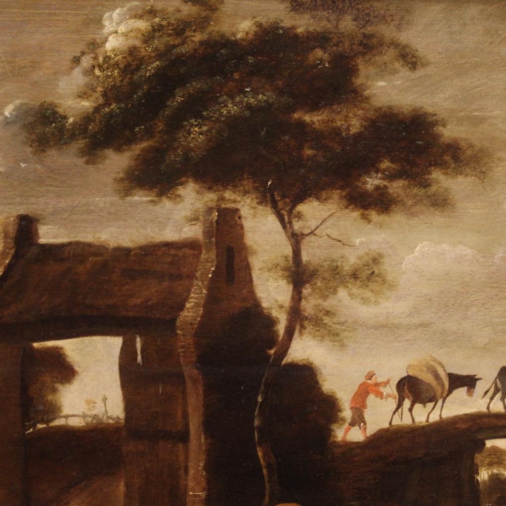 17th Century Oil on Panel Flemish Landscape Antique Painting, 1670 3