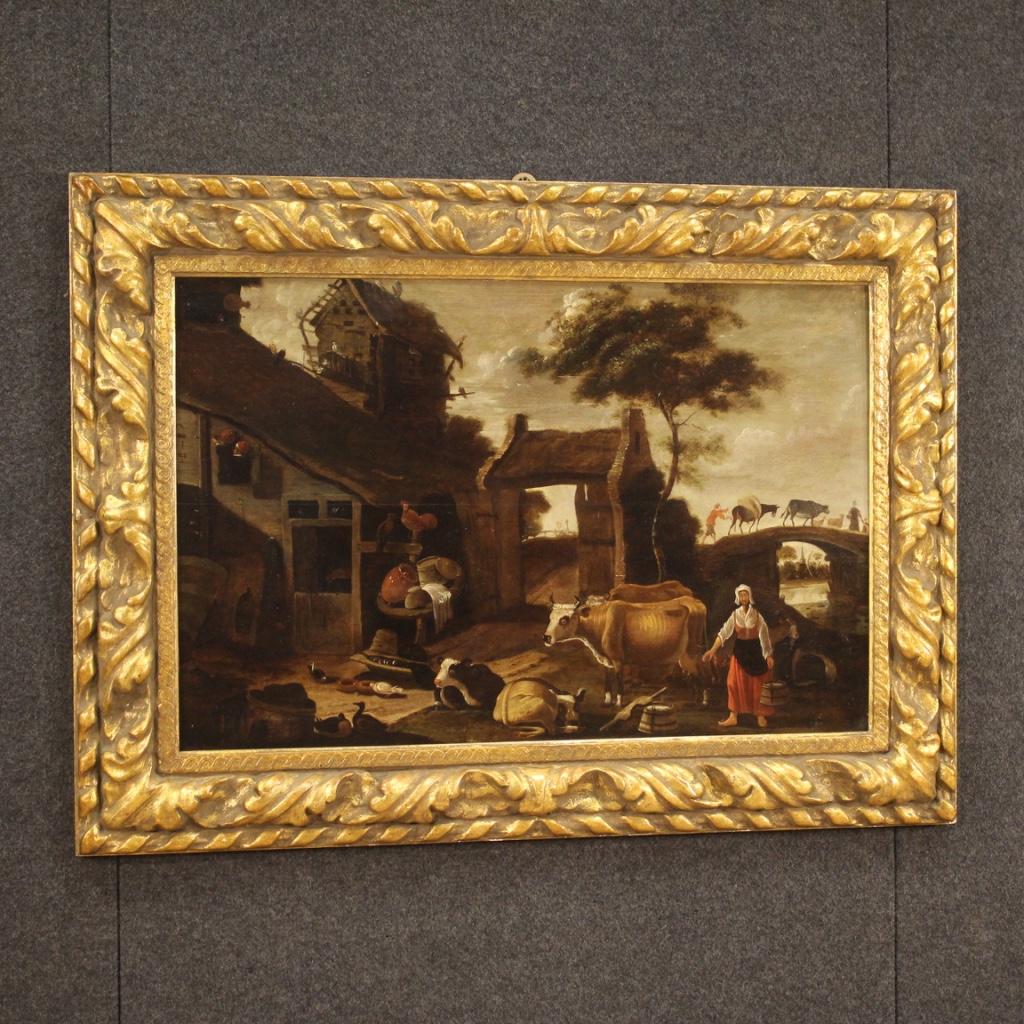 17th Century Oil on Panel Flemish Landscape Antique Painting, 1670 4