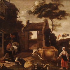 17th Century Oil on Panel Flemish Landscape Antique Painting, 1670