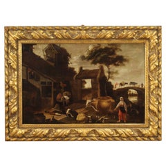 17th Century Oil on Panel Flemish Landscape Antique Painting, 1670