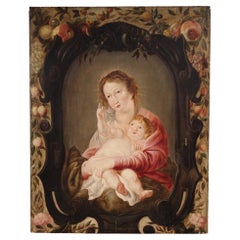 17th Century Oil on Panel Flemish Religious Painting Madonna and Child, 1670