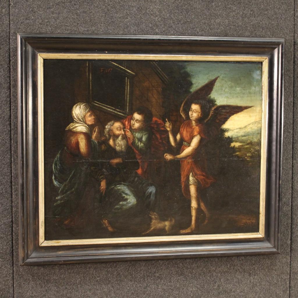 17th Century Oil on Panel Flemish Religious Painting Tobias, 1680 1