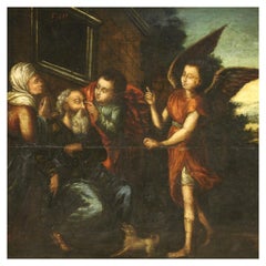 17th Century Oil on Panel Flemish Religious Painting Tobias, 1680