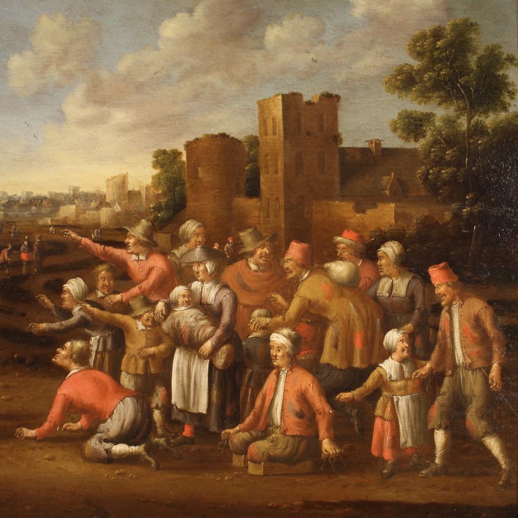17th Century Oil on Panel Flemish Signed Antique Painting, 1660 In Good Condition For Sale In Vicoforte, Piedmont