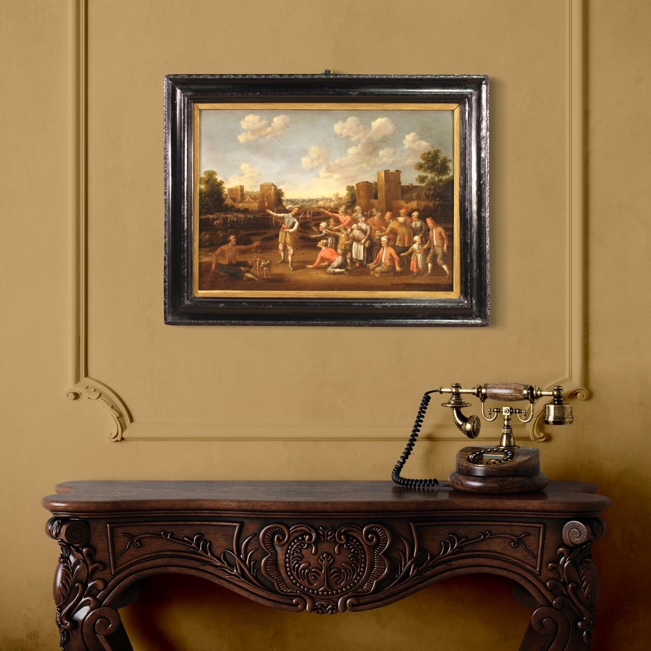 Bois huile sur panneau du 17e siècle Peinture ancienne flamande signée, 1660 en vente