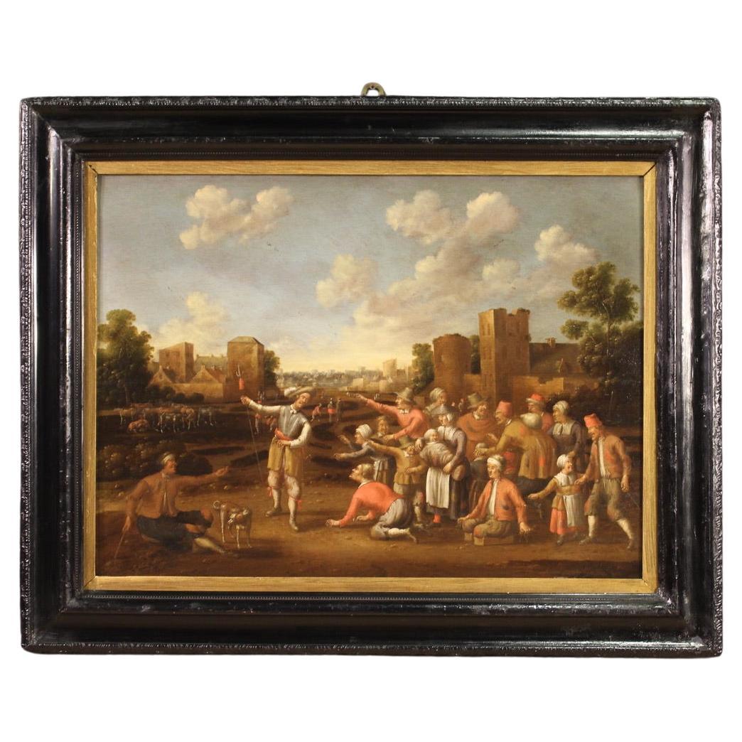 17th Century Oil on Panel Flemish Signed Antique Painting, 1660 For Sale