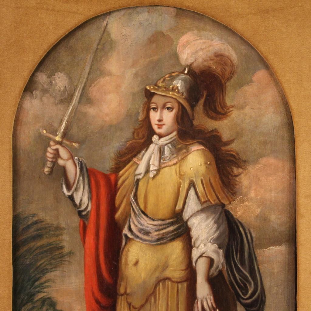 Huile sur panneau du 17ème siècle Peinture ancienne française La Femme Forte Déborah, 1650 en vente 4