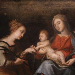 siglo XVII Óleo sobre tabla Pintura italiana Matrimonio místico de Santa Catalina