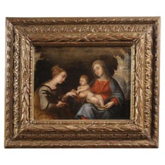 siglo XVII Óleo sobre tabla Pintura italiana Matrimonio místico de Santa Catalina