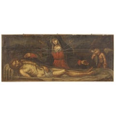 17th Century Oil on Panel Italian Religious Painting Christ and Our Lady, 1650