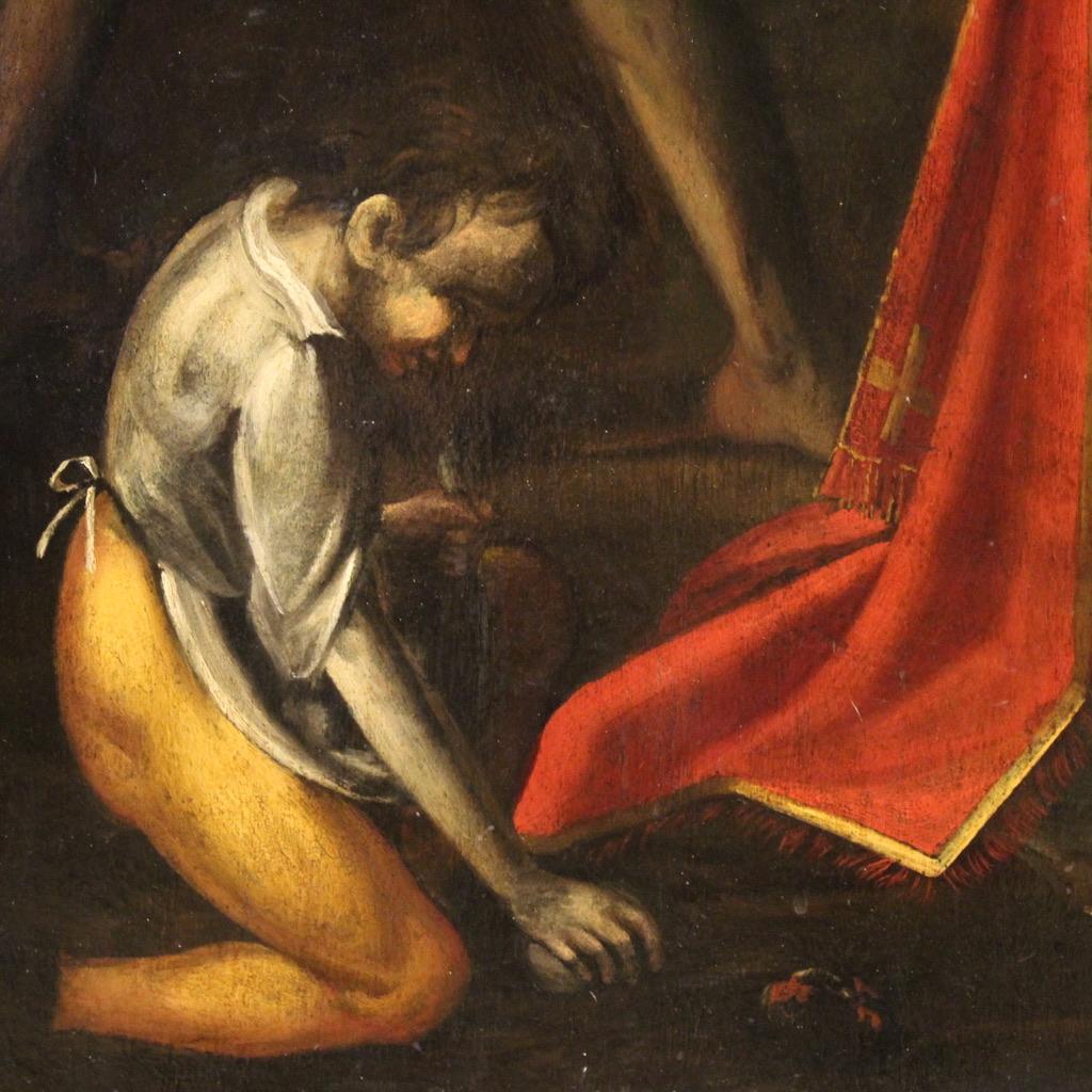 17th Century Oil on Panel Italian Religious Painting Martyrdom of Saint Stephen in vendita 6