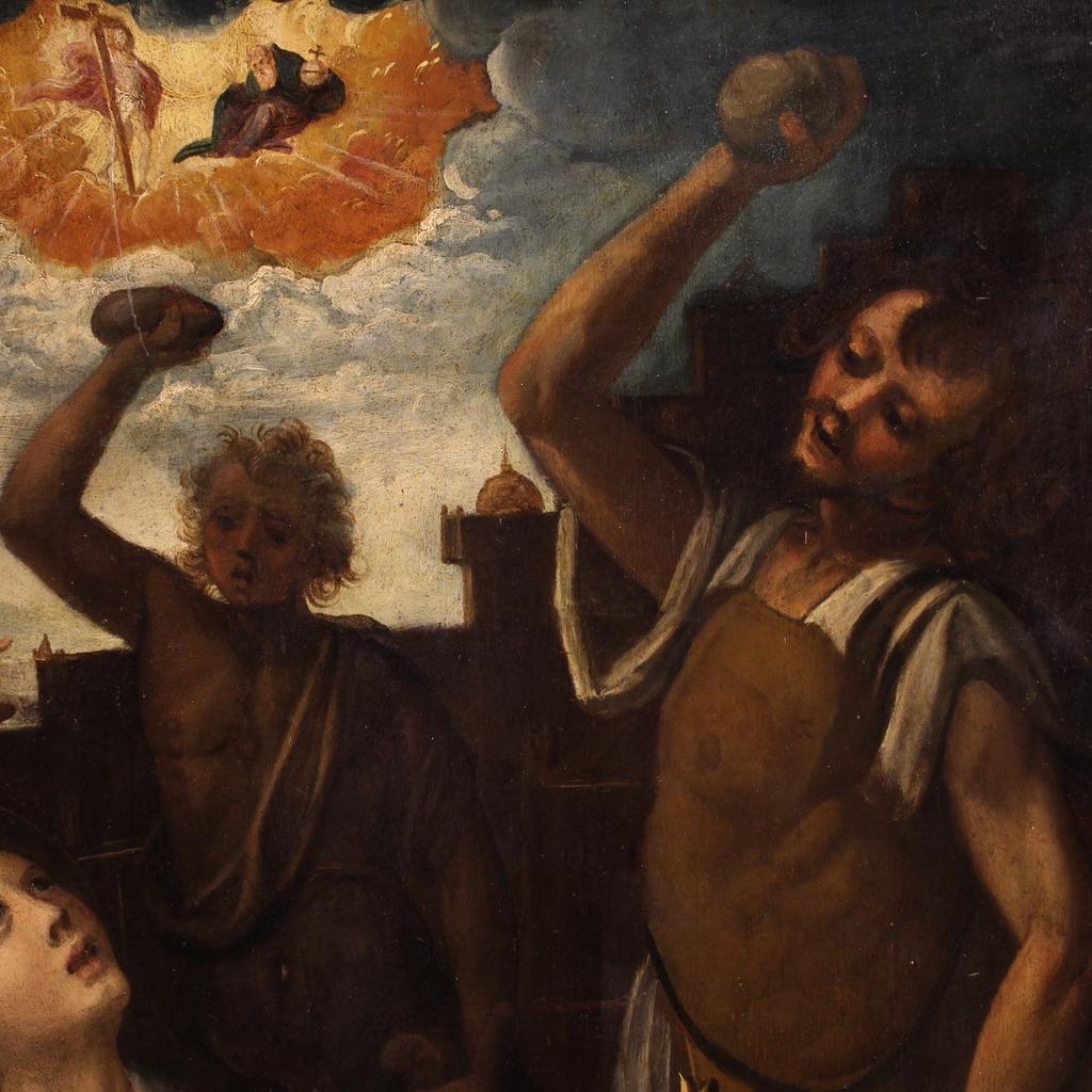 17th Century Oil on Panel Italian Religious Painting Martyrdom of Saint Stephen in vendita 1