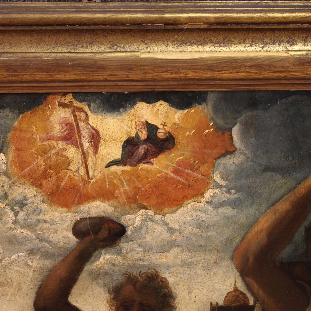 17th Century Oil on Panel Italian Religious Painting Martyrdom of Saint Stephen in vendita 3