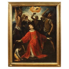 17th Century Oil on Panel Italian Religious Painting Martyrdom of Saint Stephen