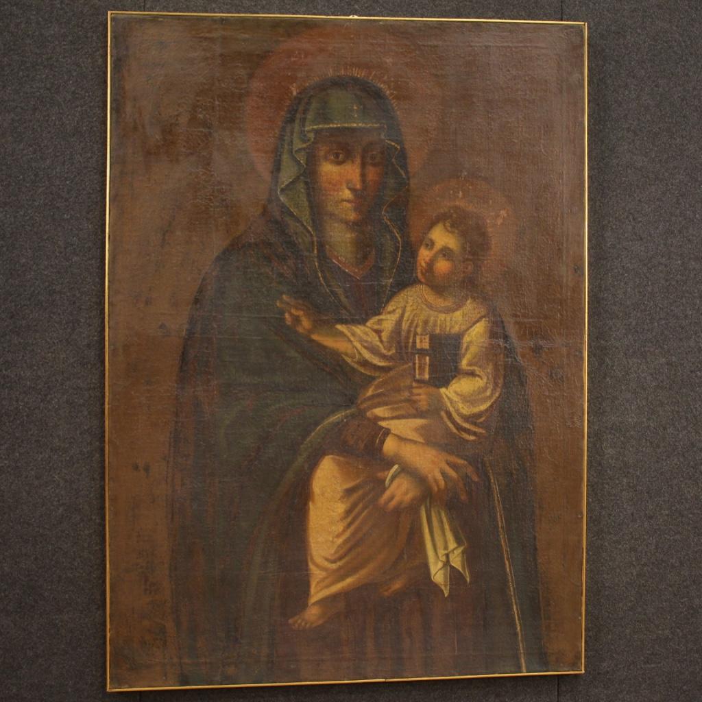 17th Century Oil on Canvas Italian Religious Painting Virgin with Child, 1630 7