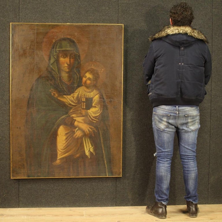 17th Century Oil on Canvas Italian Religious Painting Virgin with Child ...