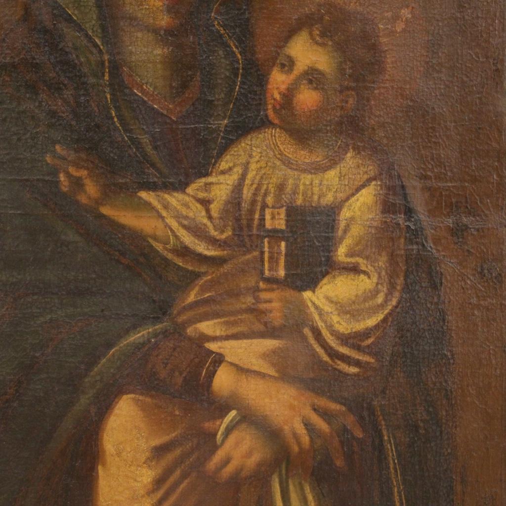 Mid-17th Century 17th Century Oil on Canvas Italian Religious Painting Virgin with Child, 1630