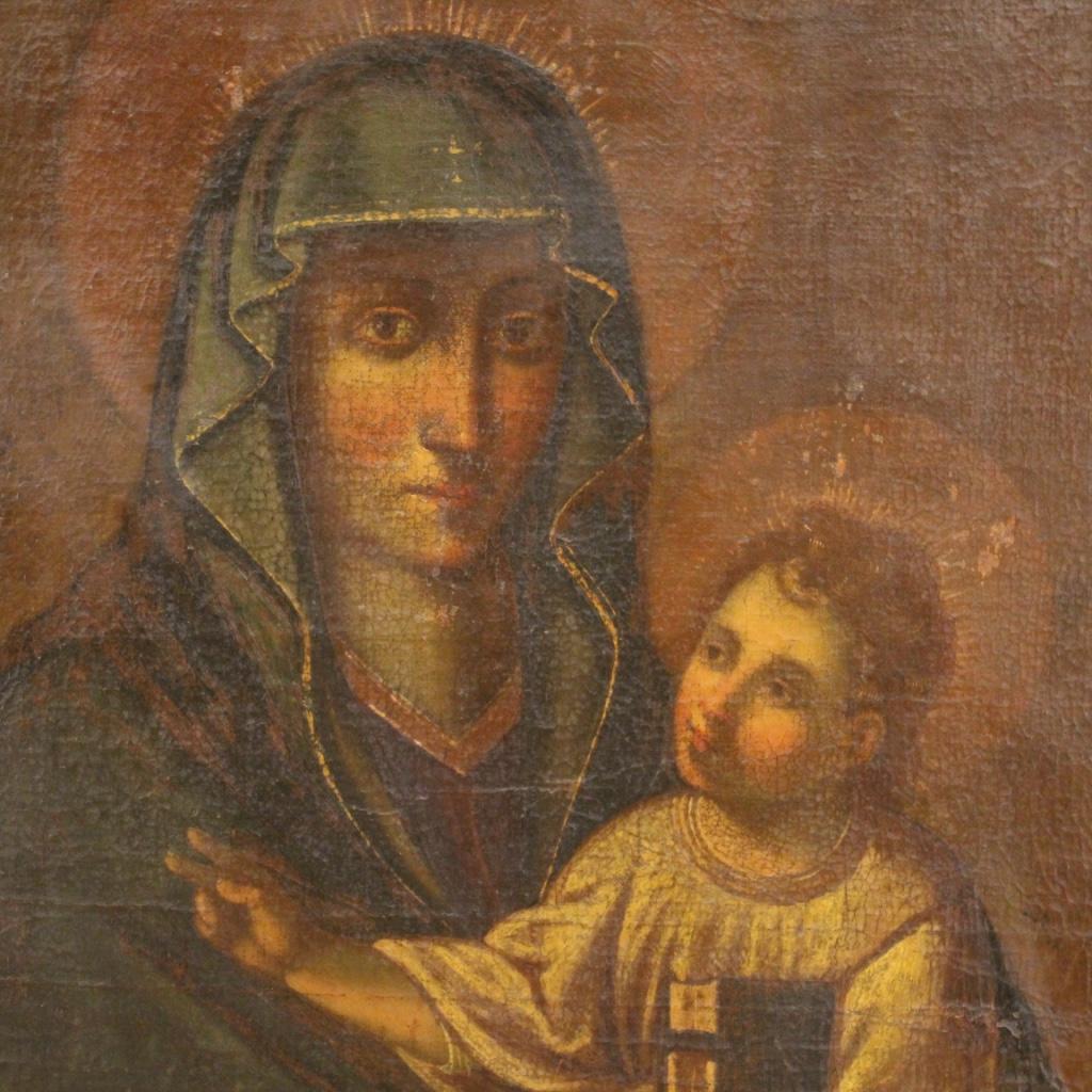 17th Century Oil on Canvas Italian Religious Painting Virgin with Child, 1630 4