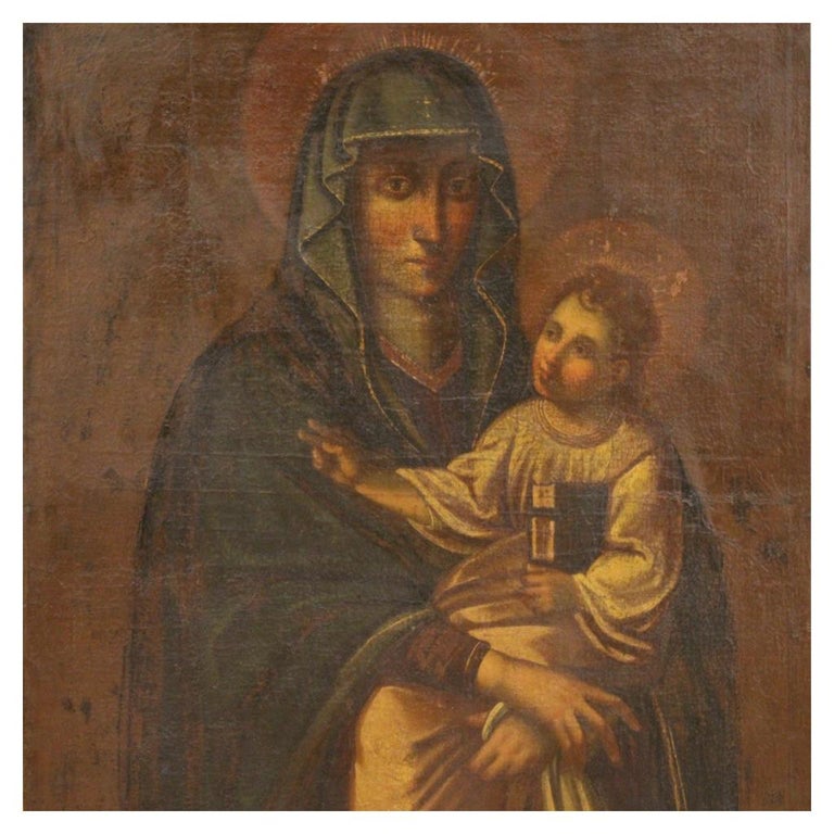 17th Century Oil on Canvas Italian Religious Painting Virgin with Child ...