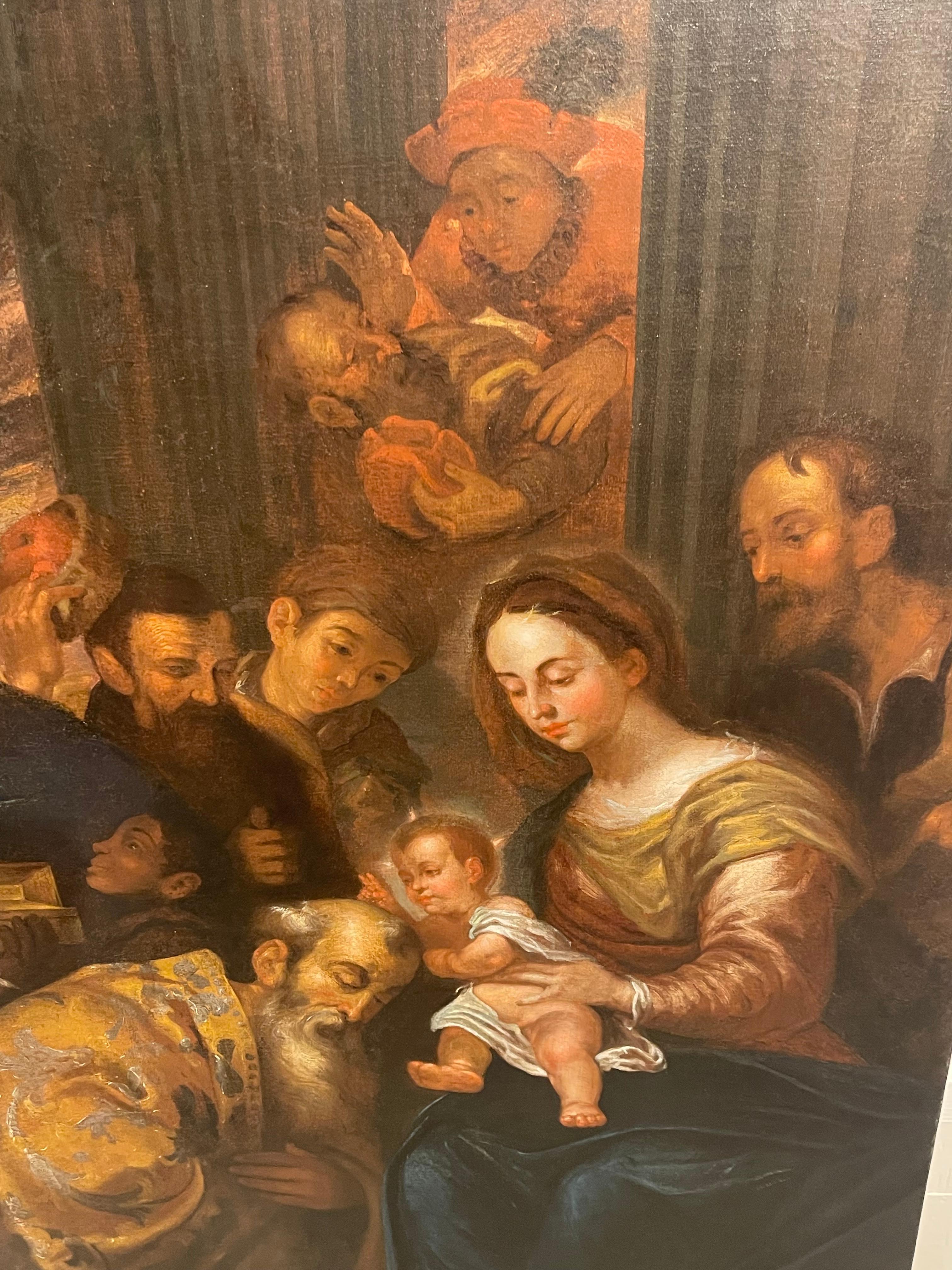 17th Century Oil Painting Adoration of the magi, follower of Gerard Seghers en vente 4