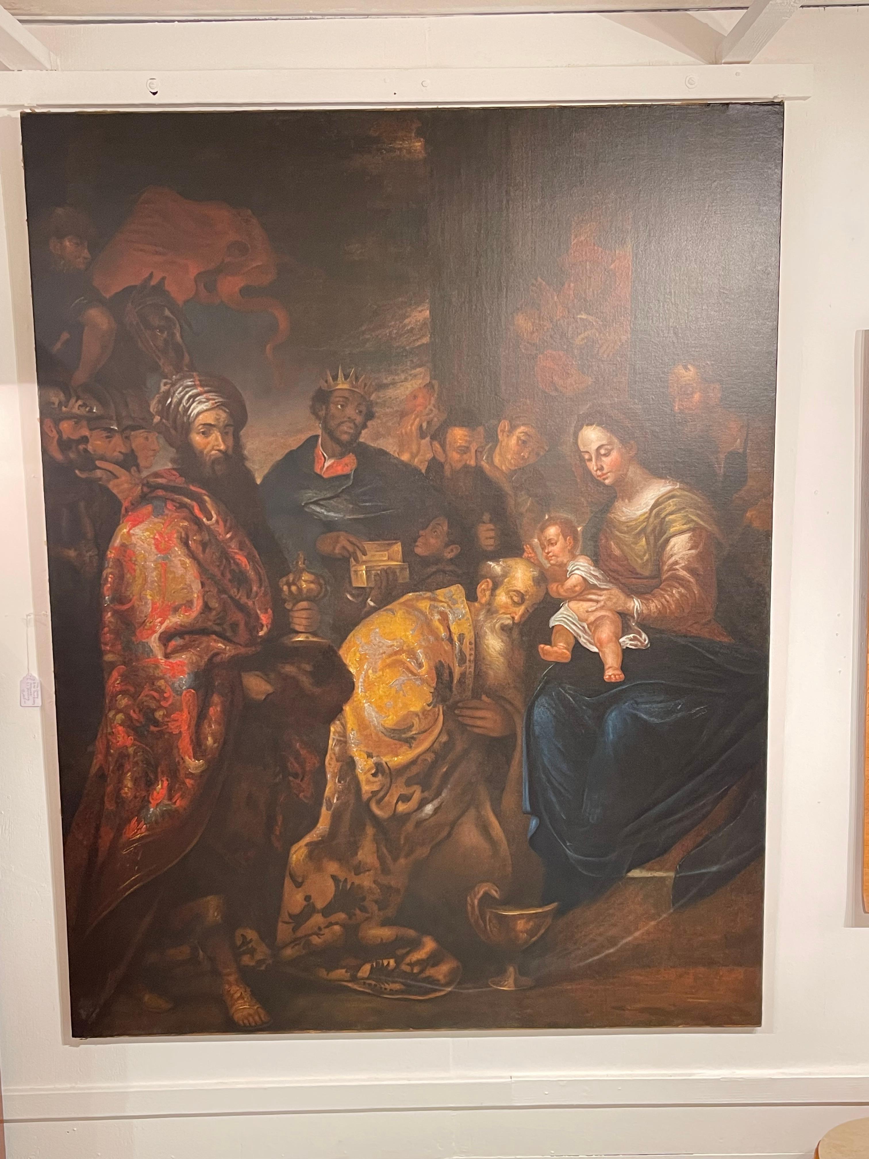 Autre 17th Century Oil Painting Adoration of the magi, follower of Gerard Seghers en vente