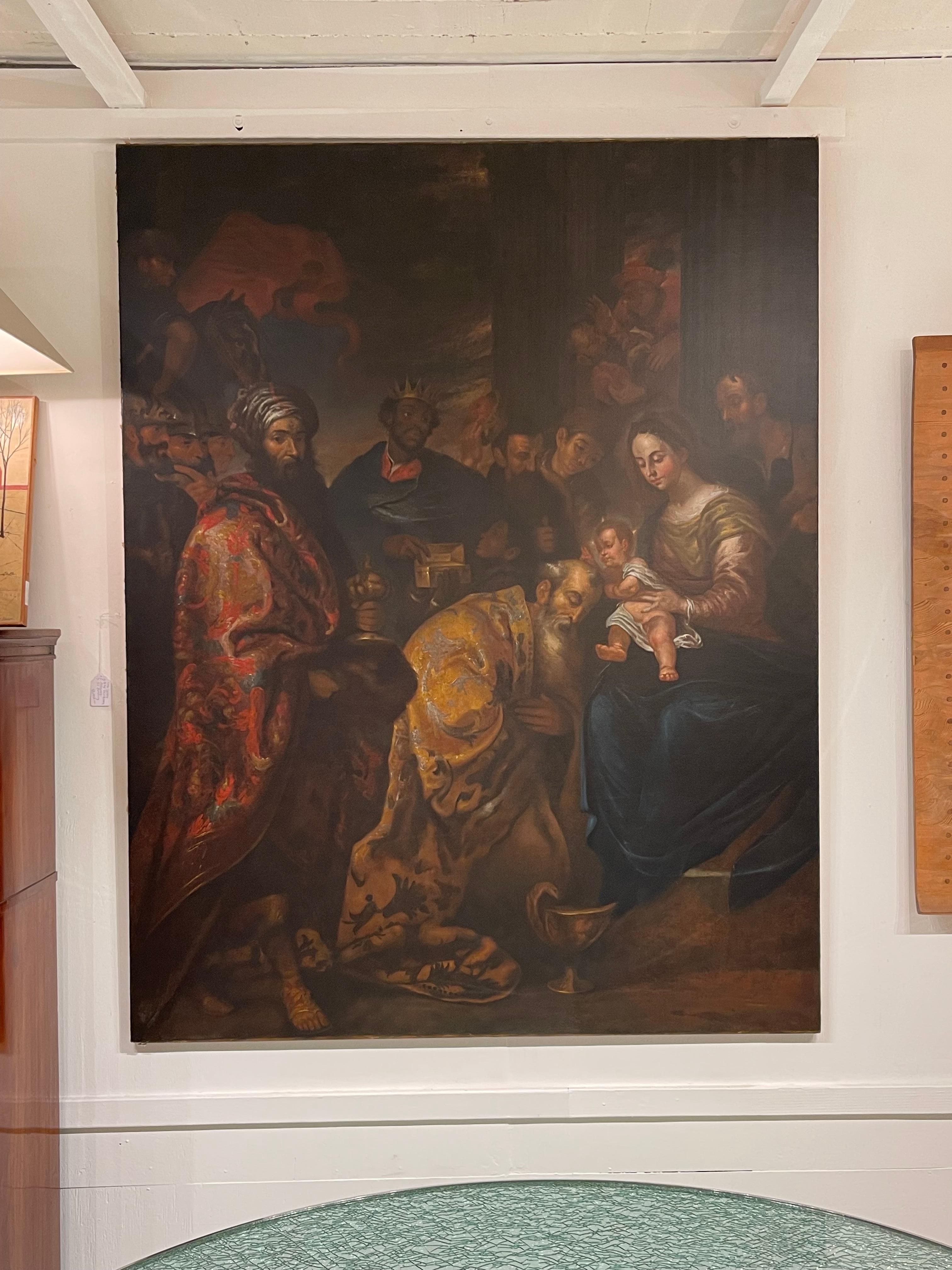 Européen 17th Century Oil Painting Adoration of the magi, follower of Gerard Seghers en vente