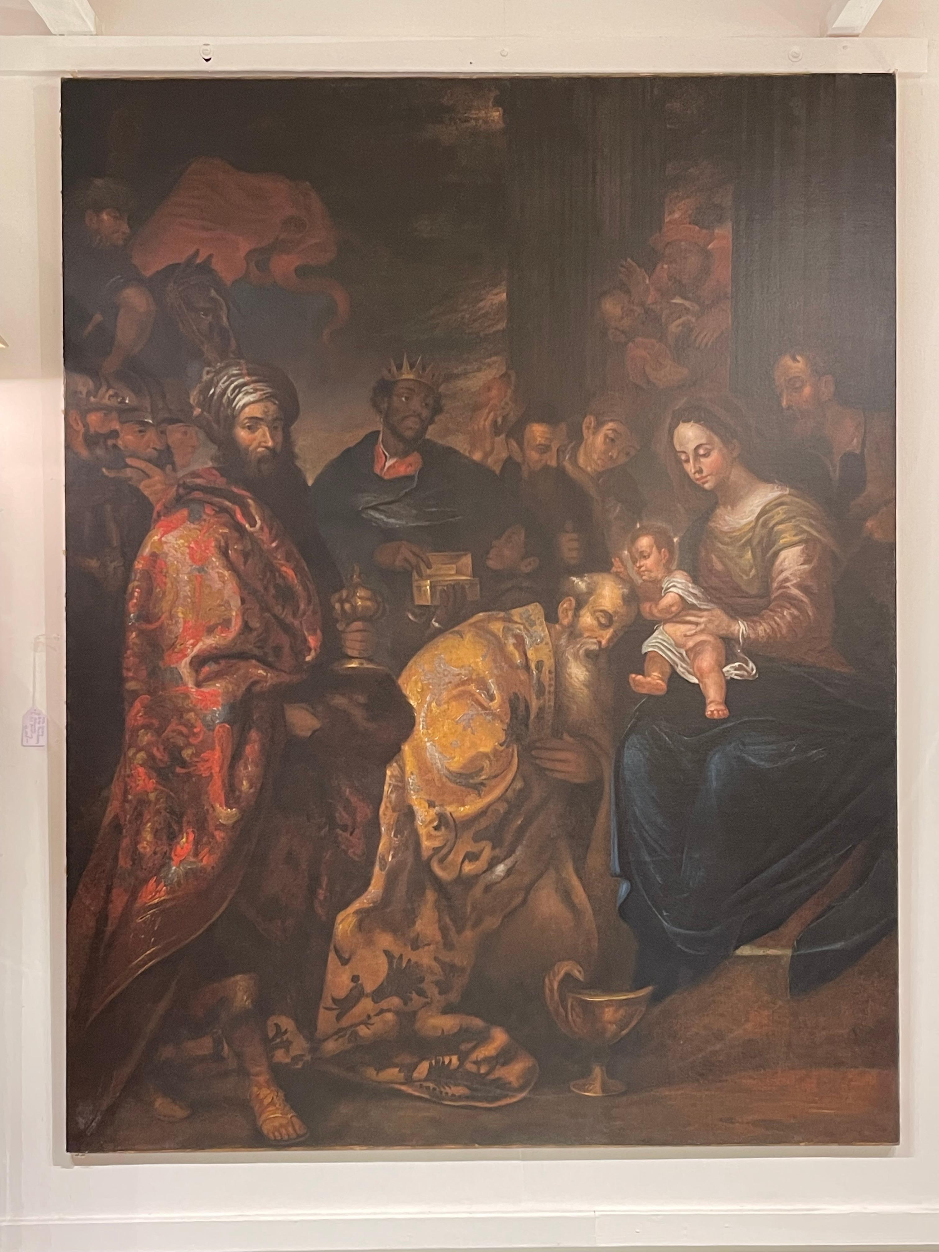XVIIIe siècle et antérieur 17th Century Oil Painting Adoration of the magi, follower of Gerard Seghers en vente