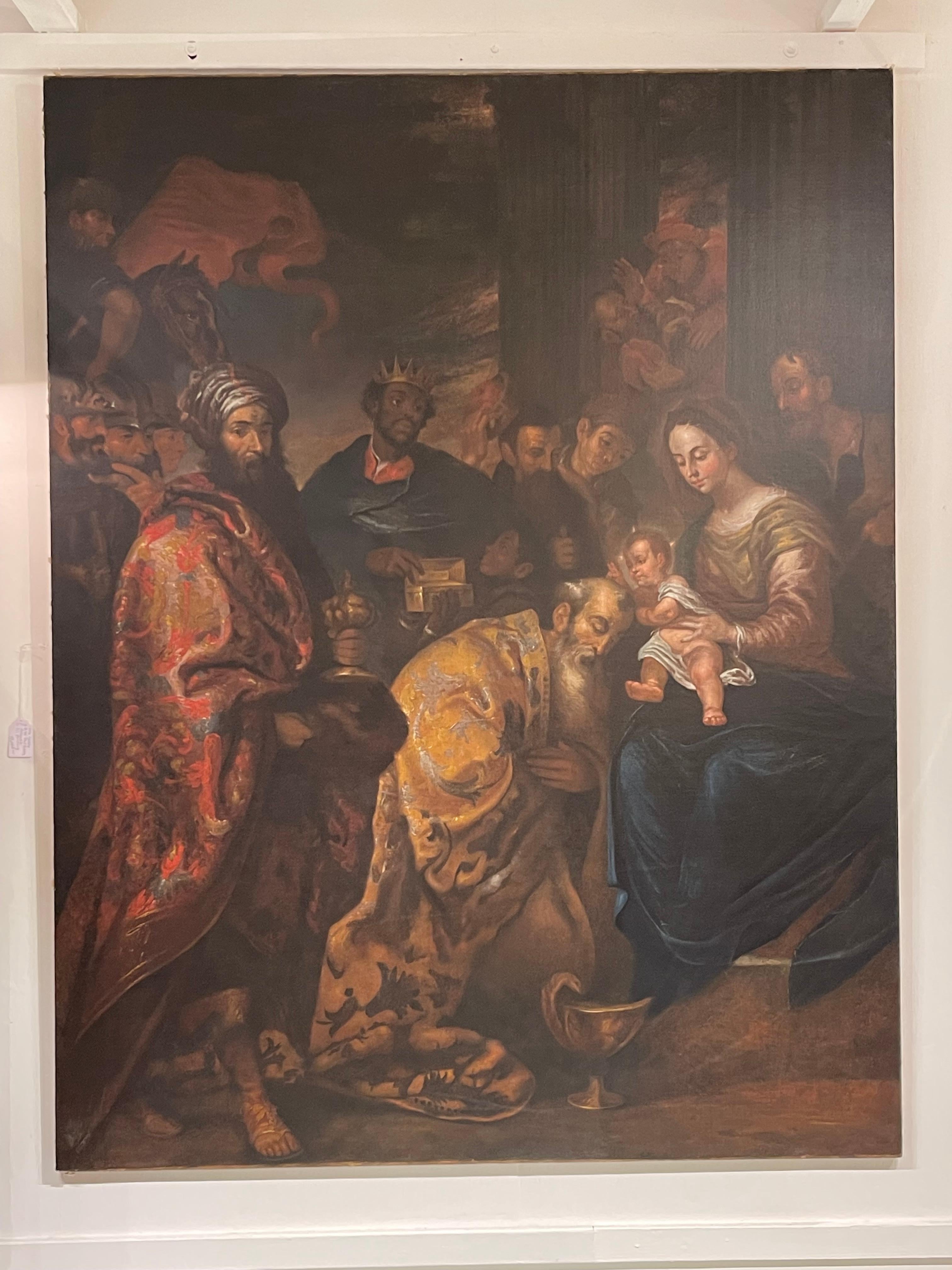 Toile 17th Century Oil Painting Adoration of the magi, follower of Gerard Seghers en vente