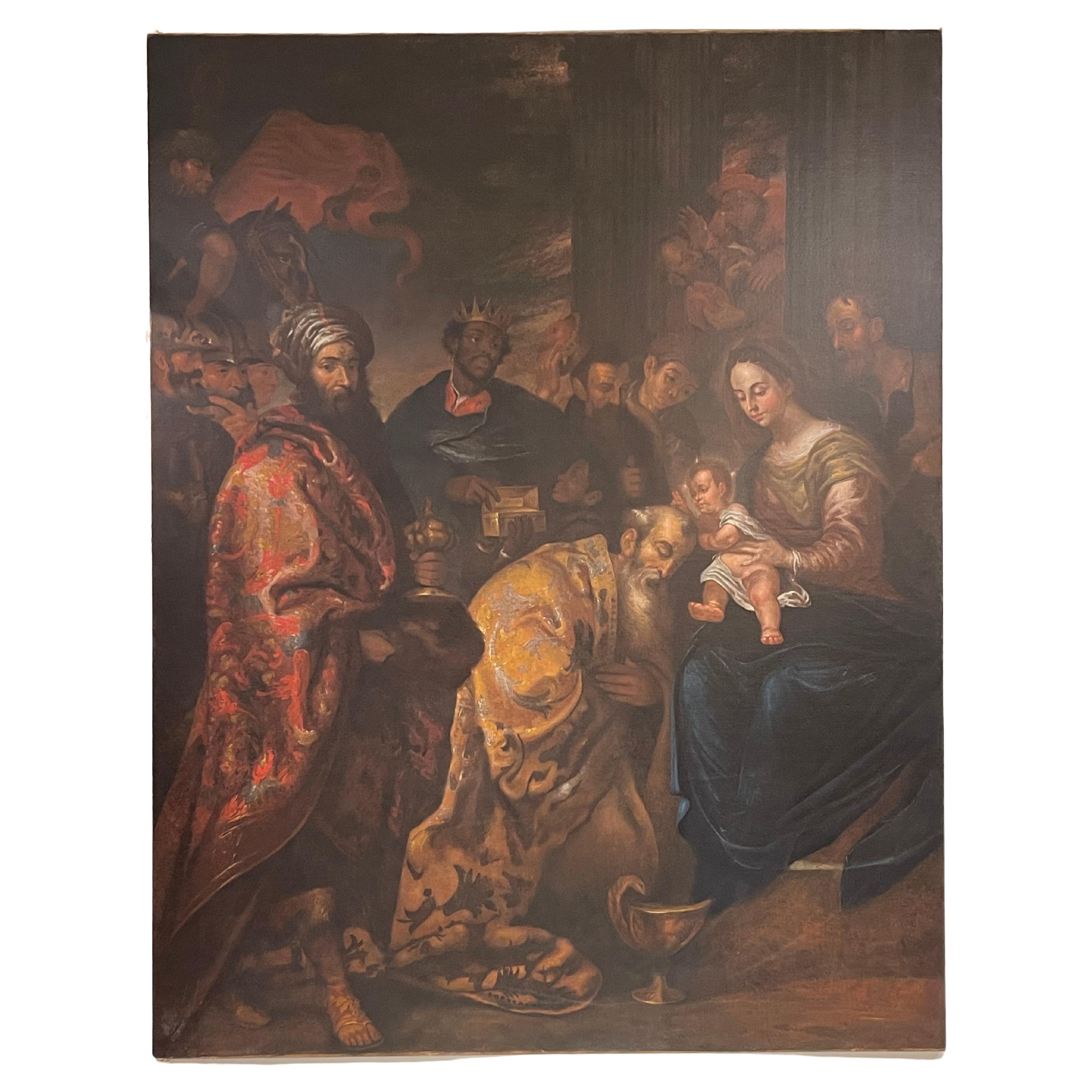 17th Century Oil Painting Adoration of the magi, follower of Gerard Seghers