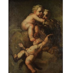 17th Century Oil Painting of a Lion with Putti