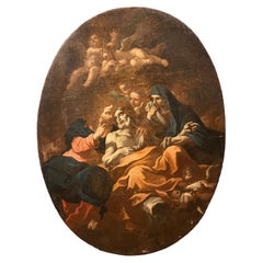Peinture à l'huile sur toile du 17e siècle représentant une agonie