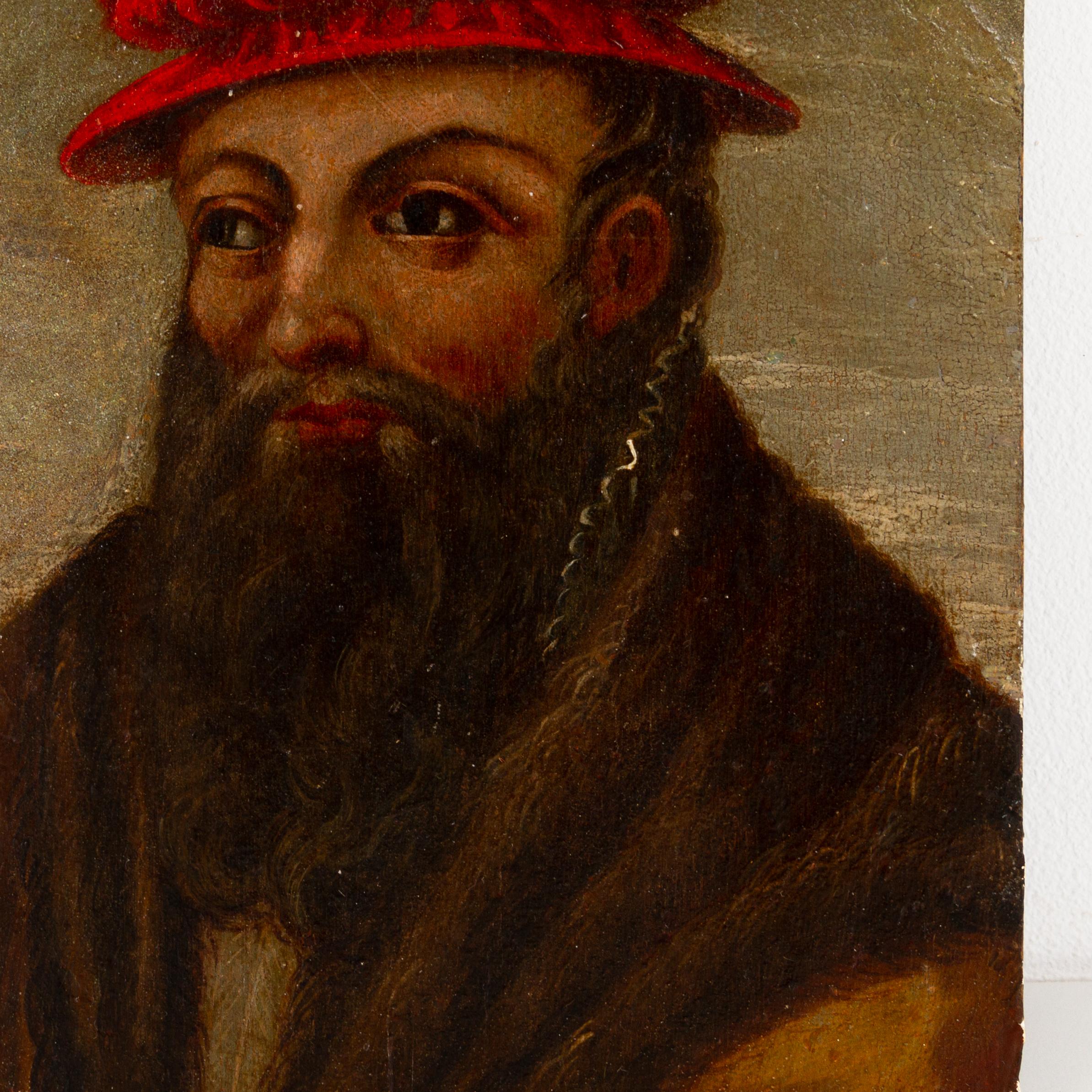 17th Century Old Master Bearded Man Portrait Oil Painting on Panel In Good Condition For Sale In Nottingham, GB