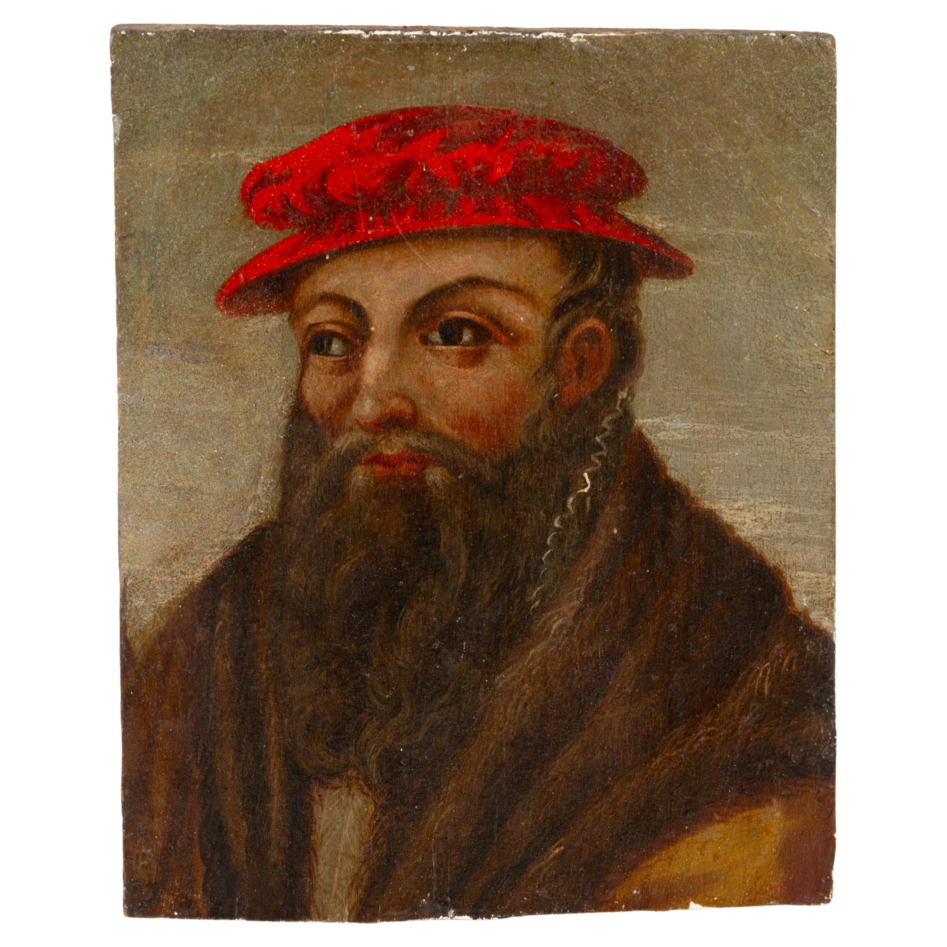 17th Century Old Master Bearded Man Portrait Oil Painting on Panel For Sale