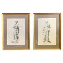 17th Century Old Master Engravings of Roman Statue, Galleria Giustiniana, a Pair