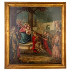 Pittura ad olio di un antico maestro del XVII secolo Adorazione dei Magi