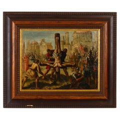 17th Century Old Master Oil Painting Crucifixion of St Peter