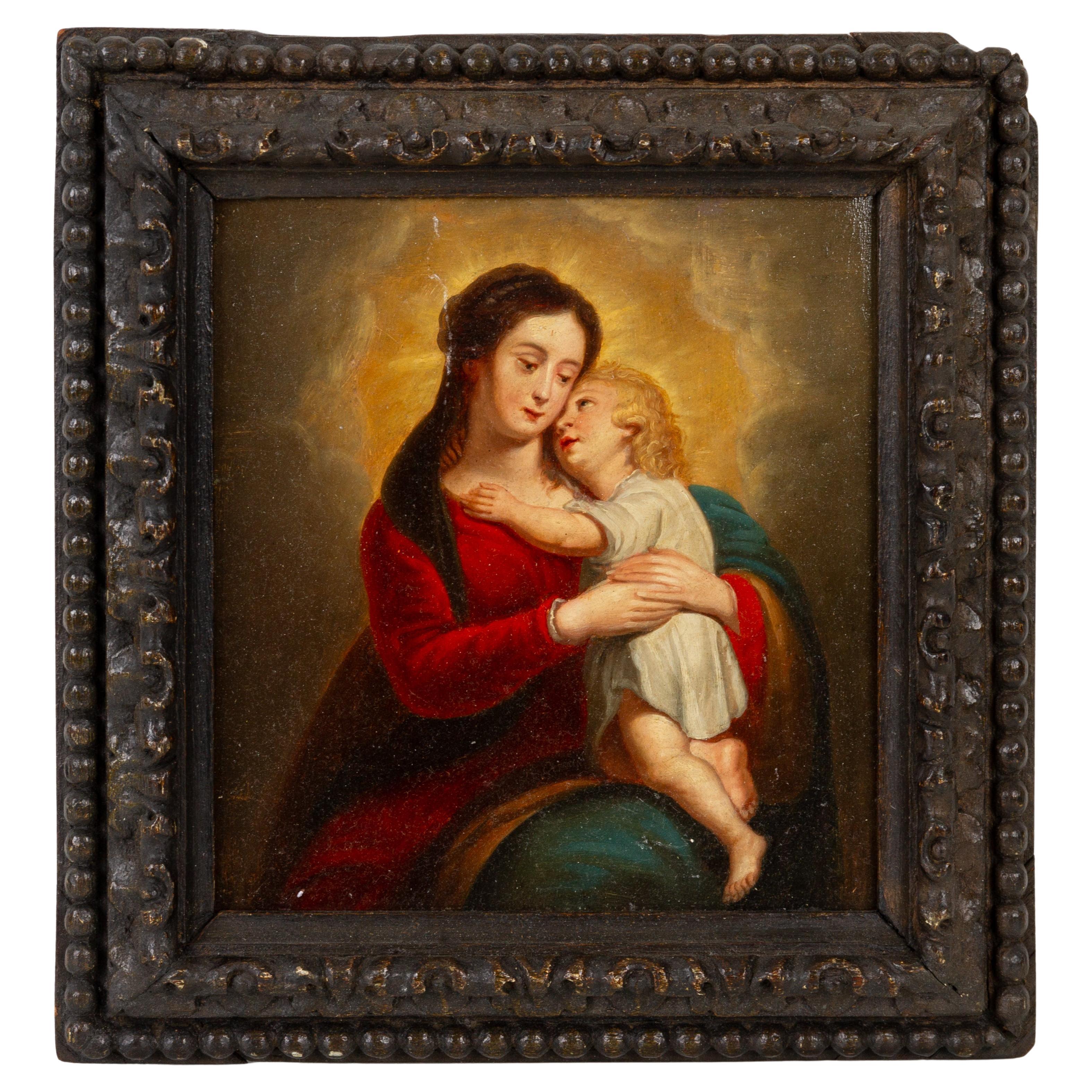 17th Century Old Master Oil Painting Madonna 
Child