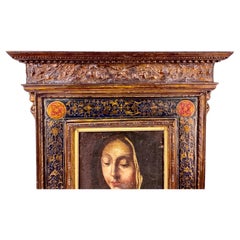 17th Century Old Master Ölgemälde der Madonna, vergoldet Tabernakel Rahmen