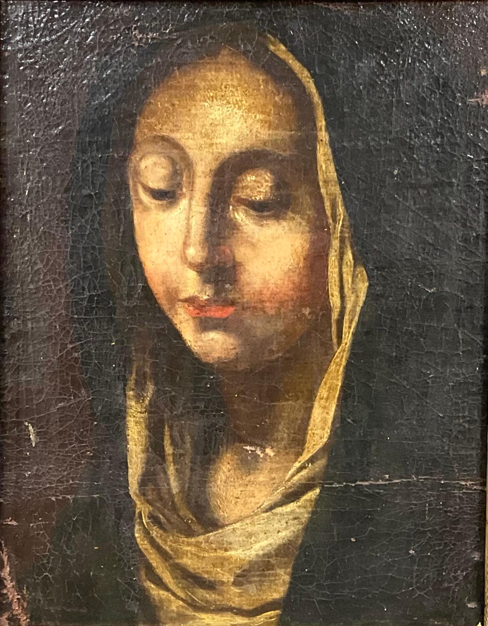 Italian 17th Century Old Master Oil Painting Of The Madonna, Gilt Tabernacle Frame