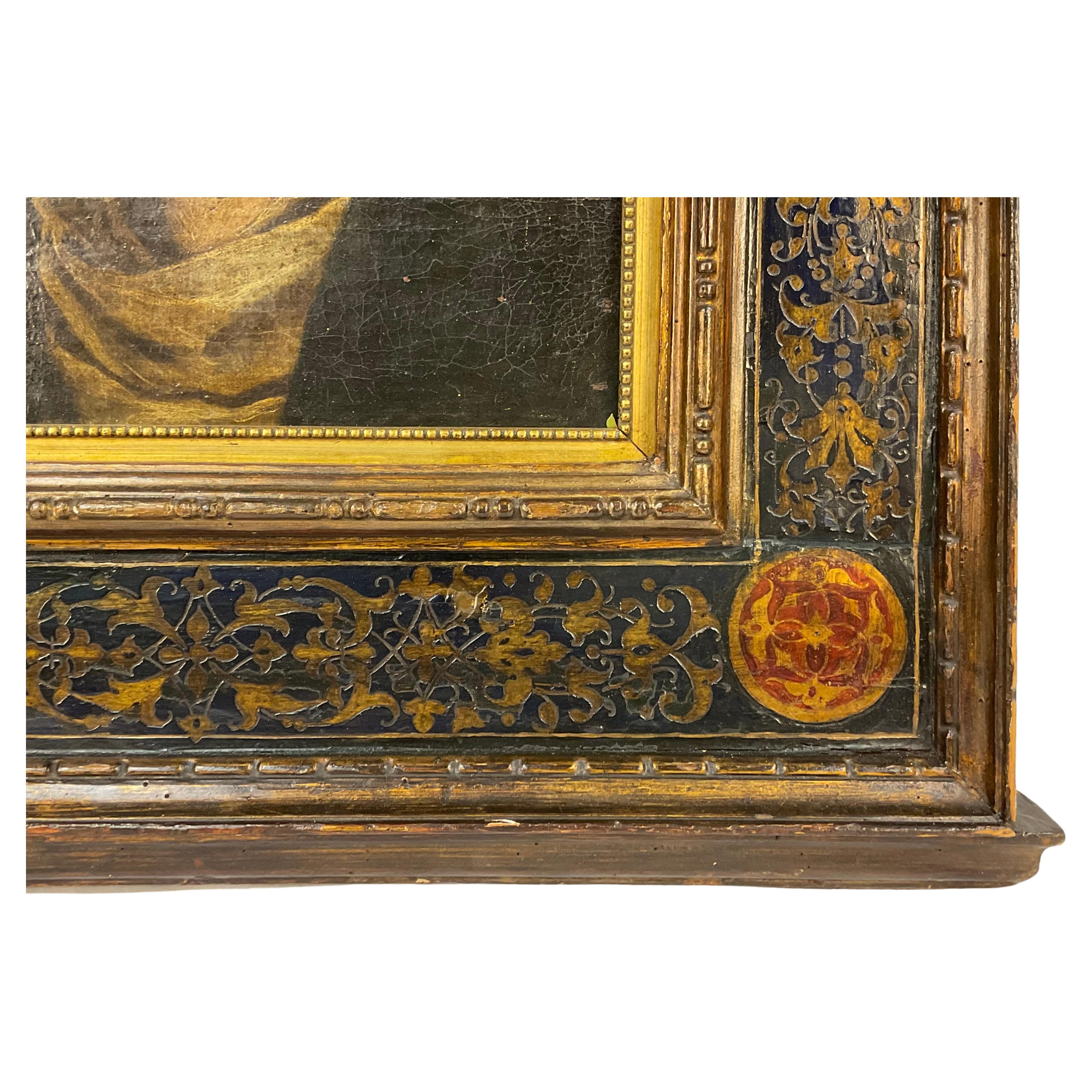Fino al XVIII secolo Dipinto a olio della Madonna del XVII secolo, con cornice dorata a forma di tabernacolo