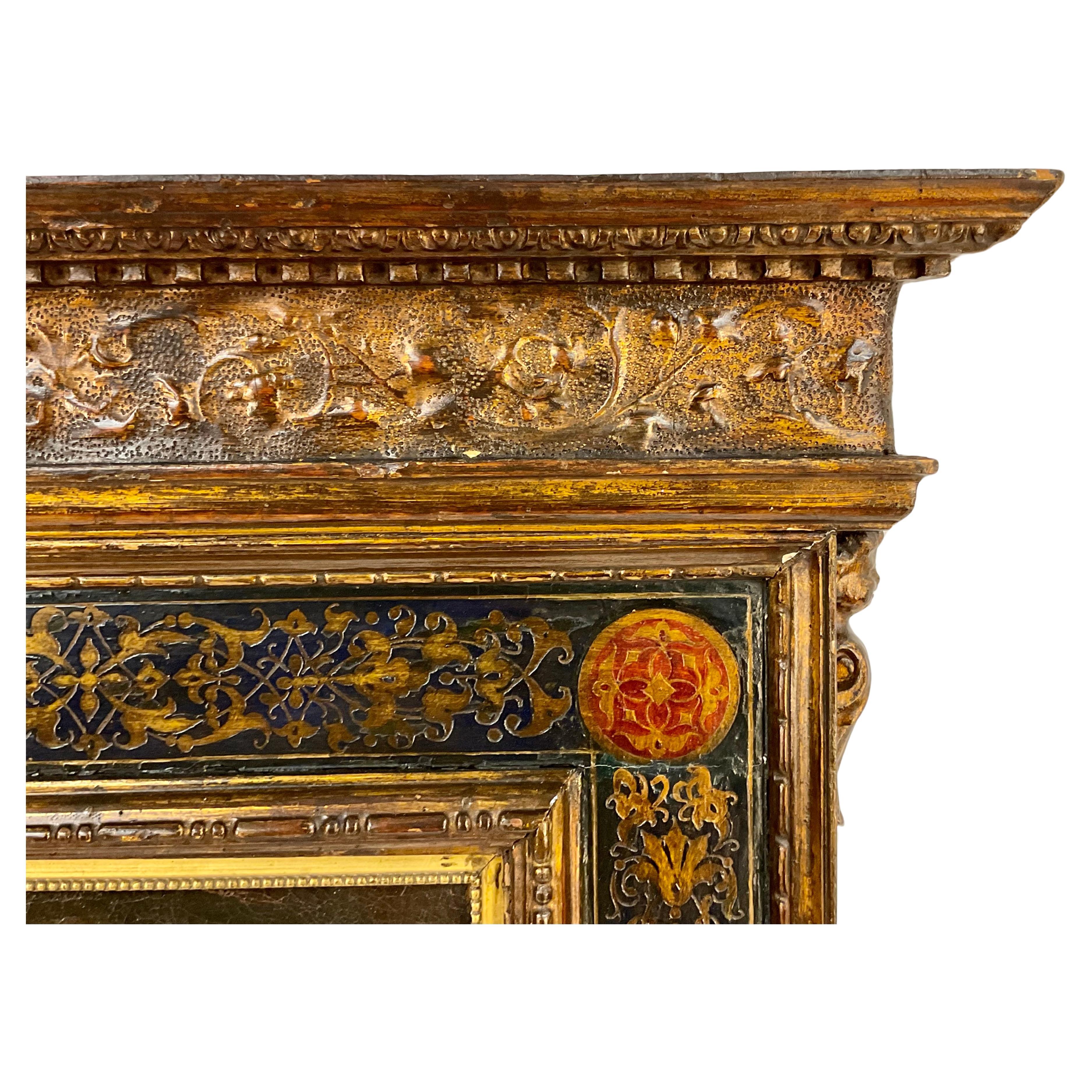 Tela Dipinto a olio della Madonna del XVII secolo, con cornice dorata a forma di tabernacolo