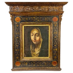 17th Century Old Master Oil Painting Of The Madonna, Gilt Tabernacle Frame