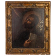 Dipinto a olio antico del 17° secolo Ritratto di San Domenico