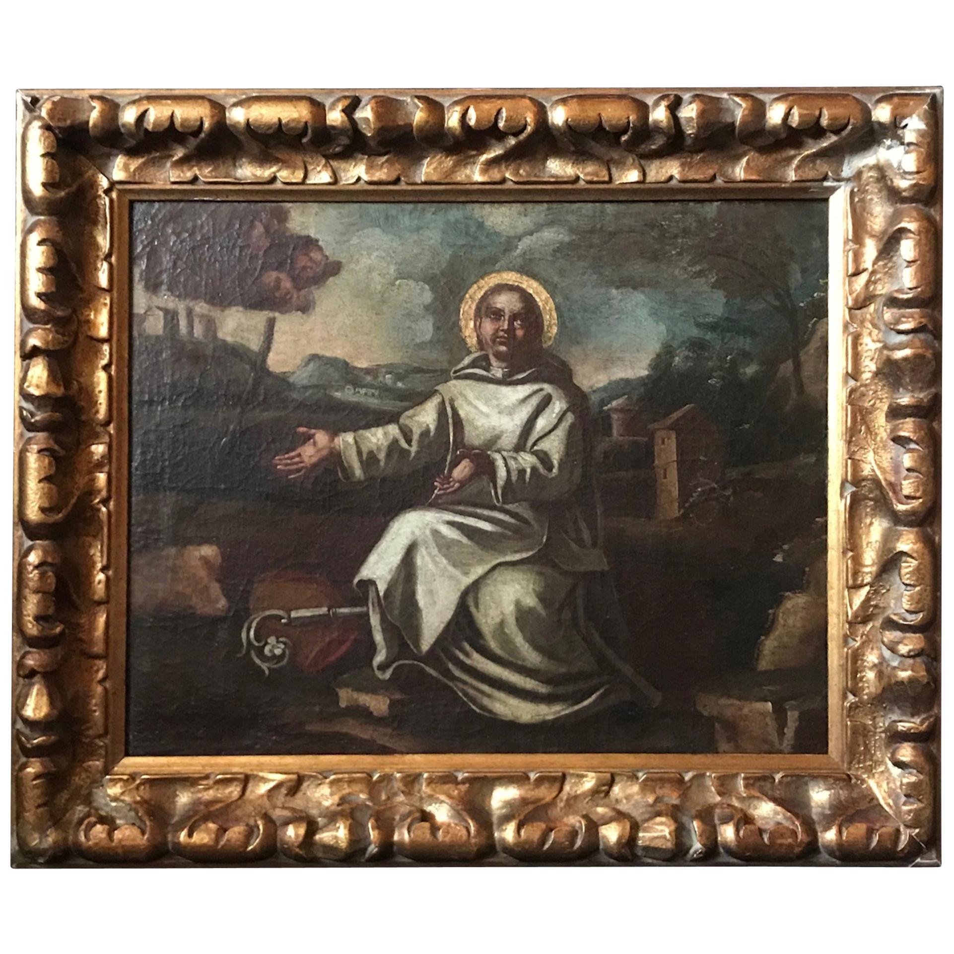 Peinture à l'huile du 17ème siècle Saint Bernard de Clairvaux, école espagnole