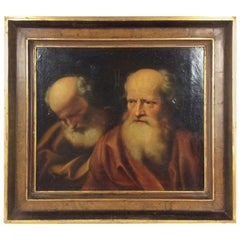Antique 17th Century Old Master Painting Balthazar Denner Study of Two Philosophers