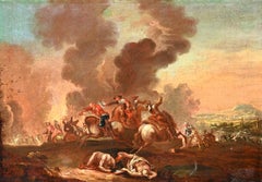 Peinture de maîtres anciens du 17ème siècle, grande scène de bataille, huile sur toile