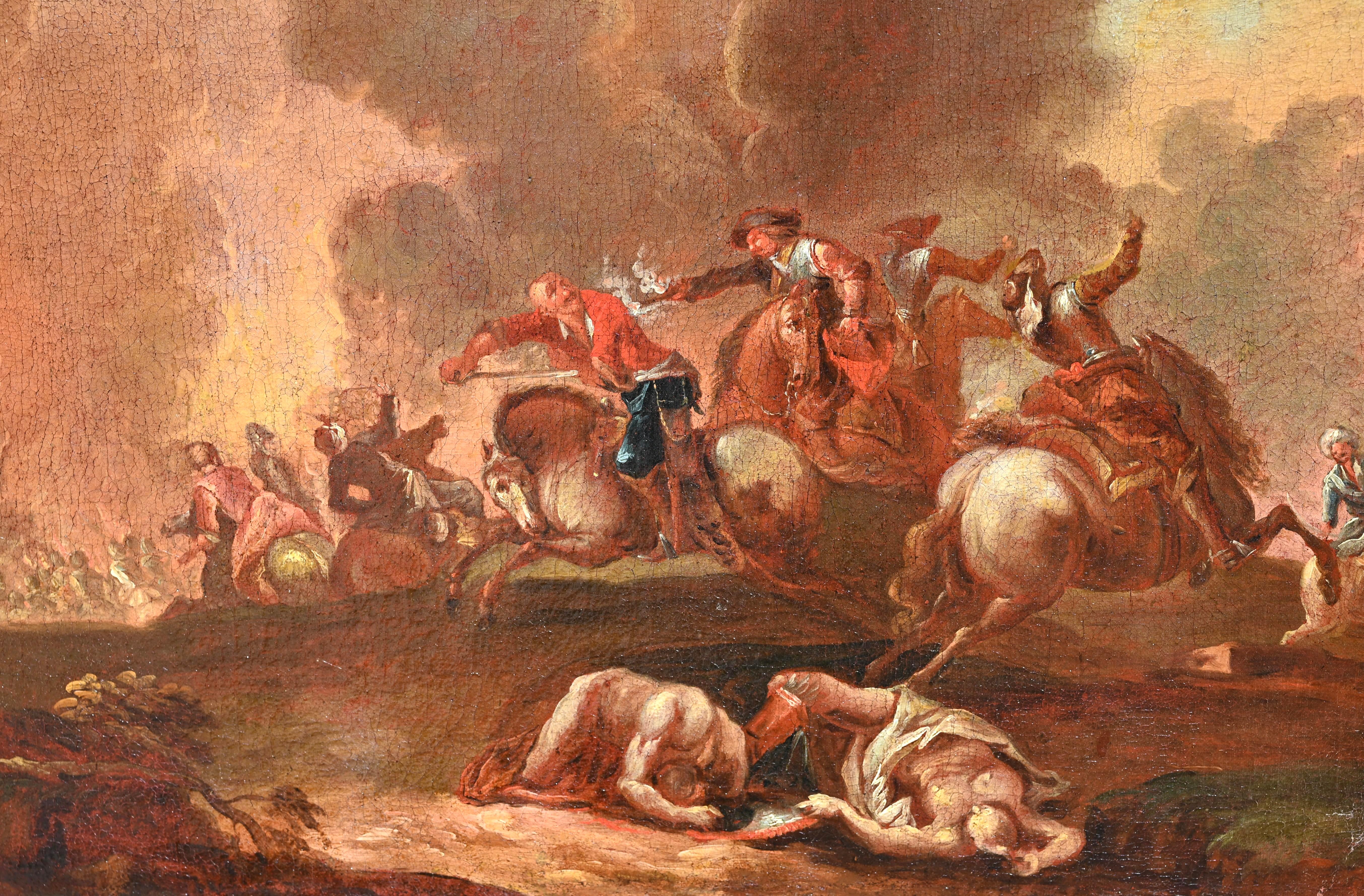 Pintura antigua del siglo XVII, Gran escena de batalla, Óleo sobre lienzo Barroco en venta