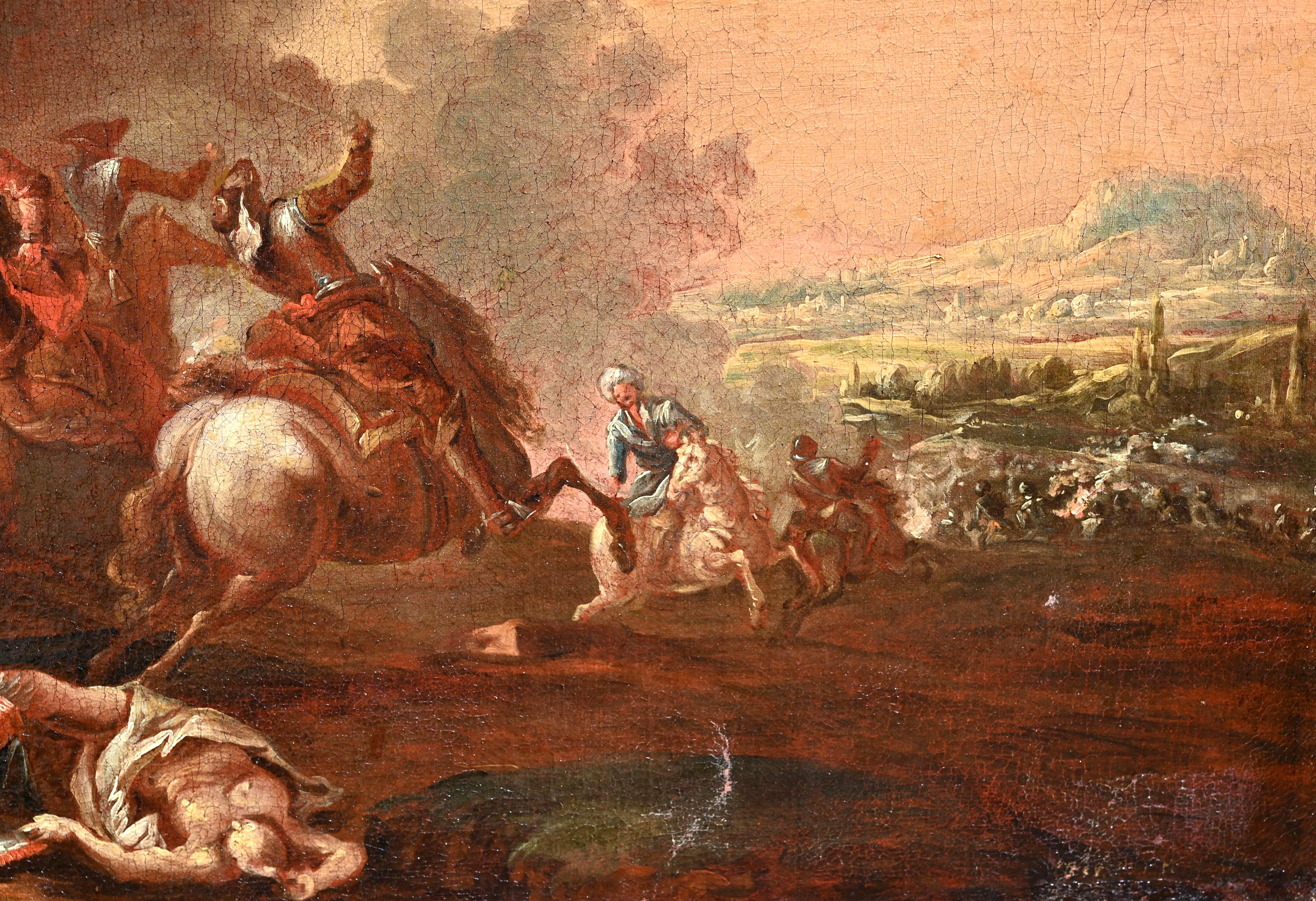 Pintura antigua del siglo XVII, Gran escena de batalla, Óleo sobre lienzo Holandés en venta